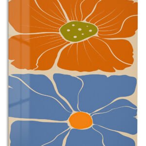 Terracotta and Blue Floral Duo metal wall art print