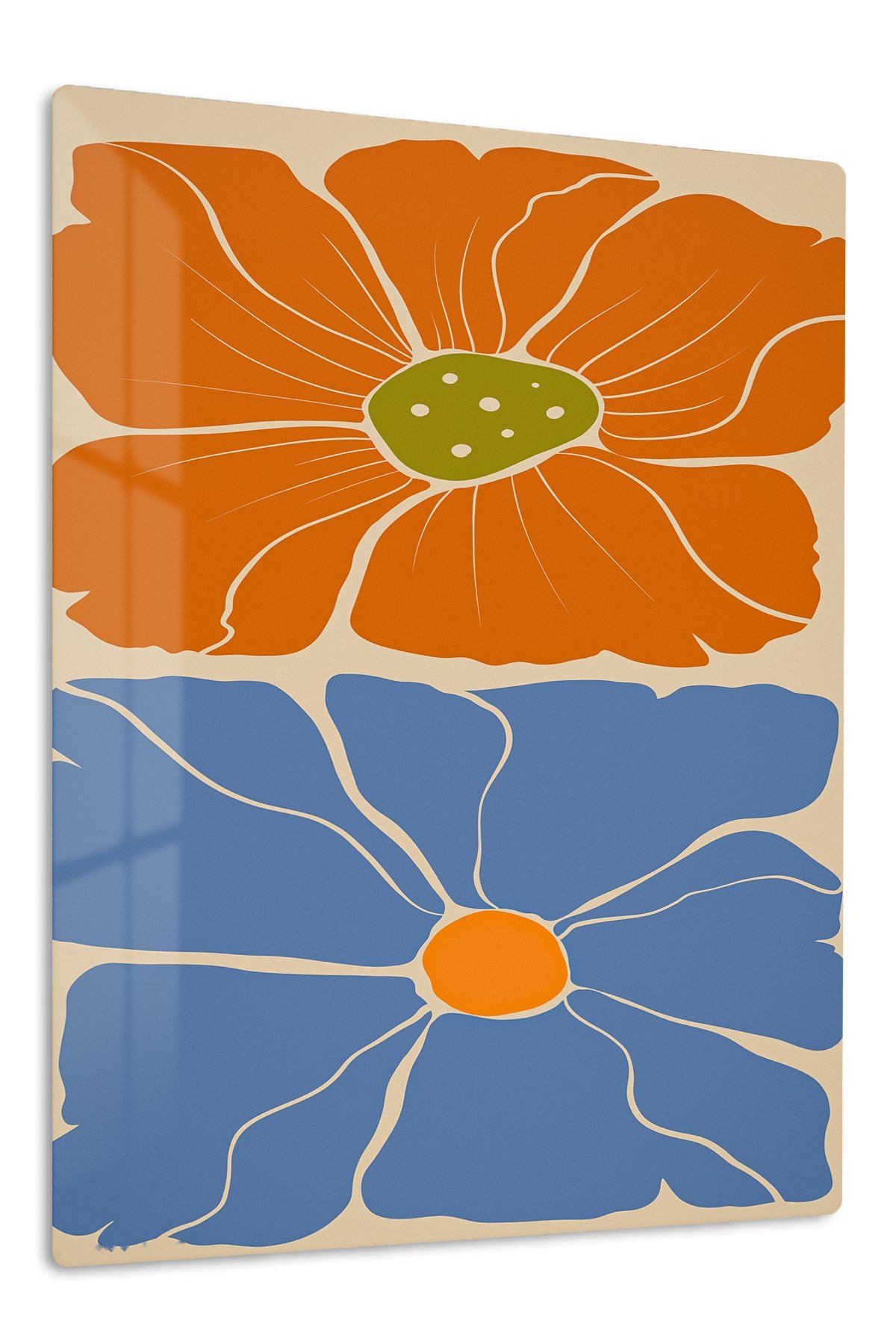 Terracotta and Blue Floral Duo metal wall art print