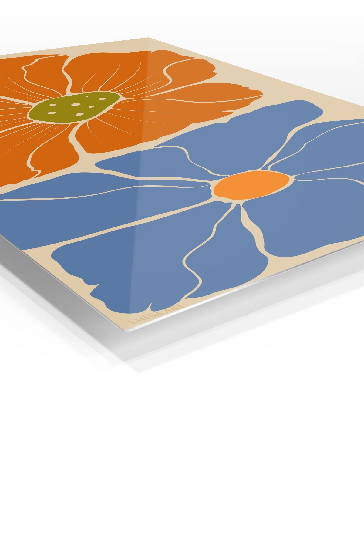 Terracotta and Blue Floral Duo metal wall art print, view 2