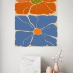 Terracotta and Blue Floral Duo metal wall art print, view 4