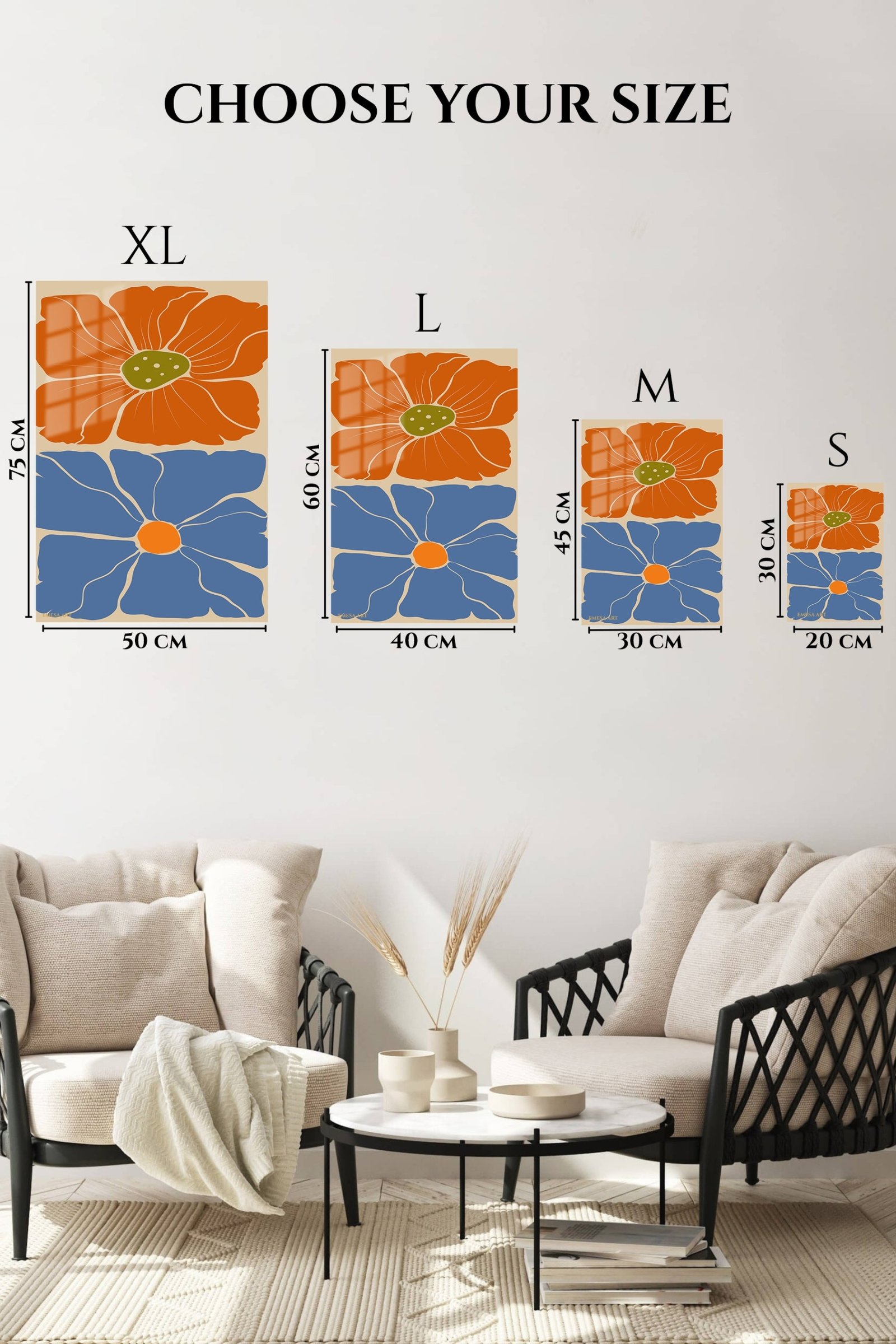 Terracotta and Blue Floral Duo metal wall art print, view 6