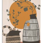 Terracotta Sun and Patterned Vases metal wall art print