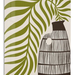 Olive Leaves and Striped Vase metal wall art print