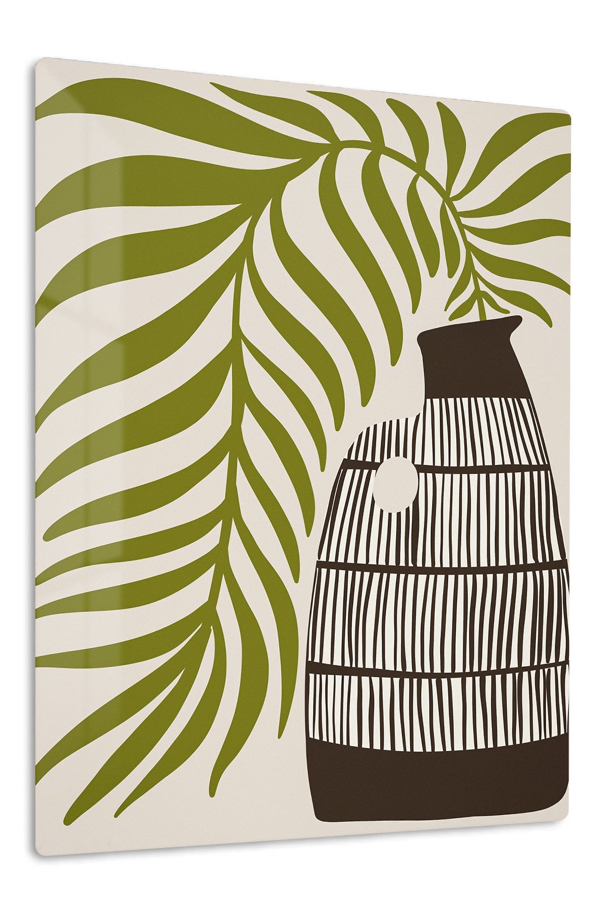 Olive Leaves and Striped Vase metal wall art print