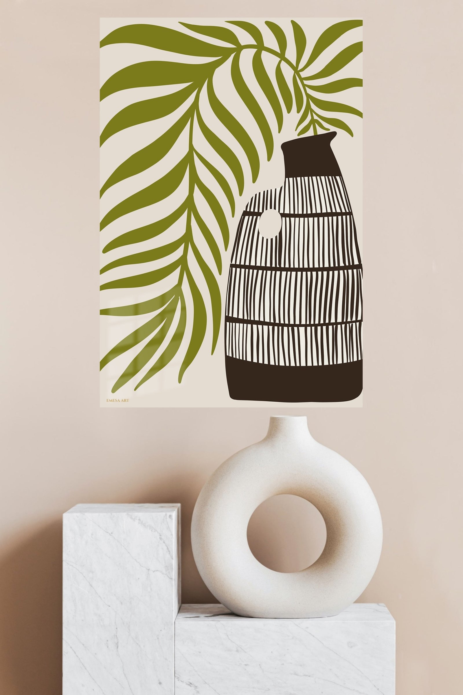 Olive Leaves and Striped Vase metal wall art print, view 4