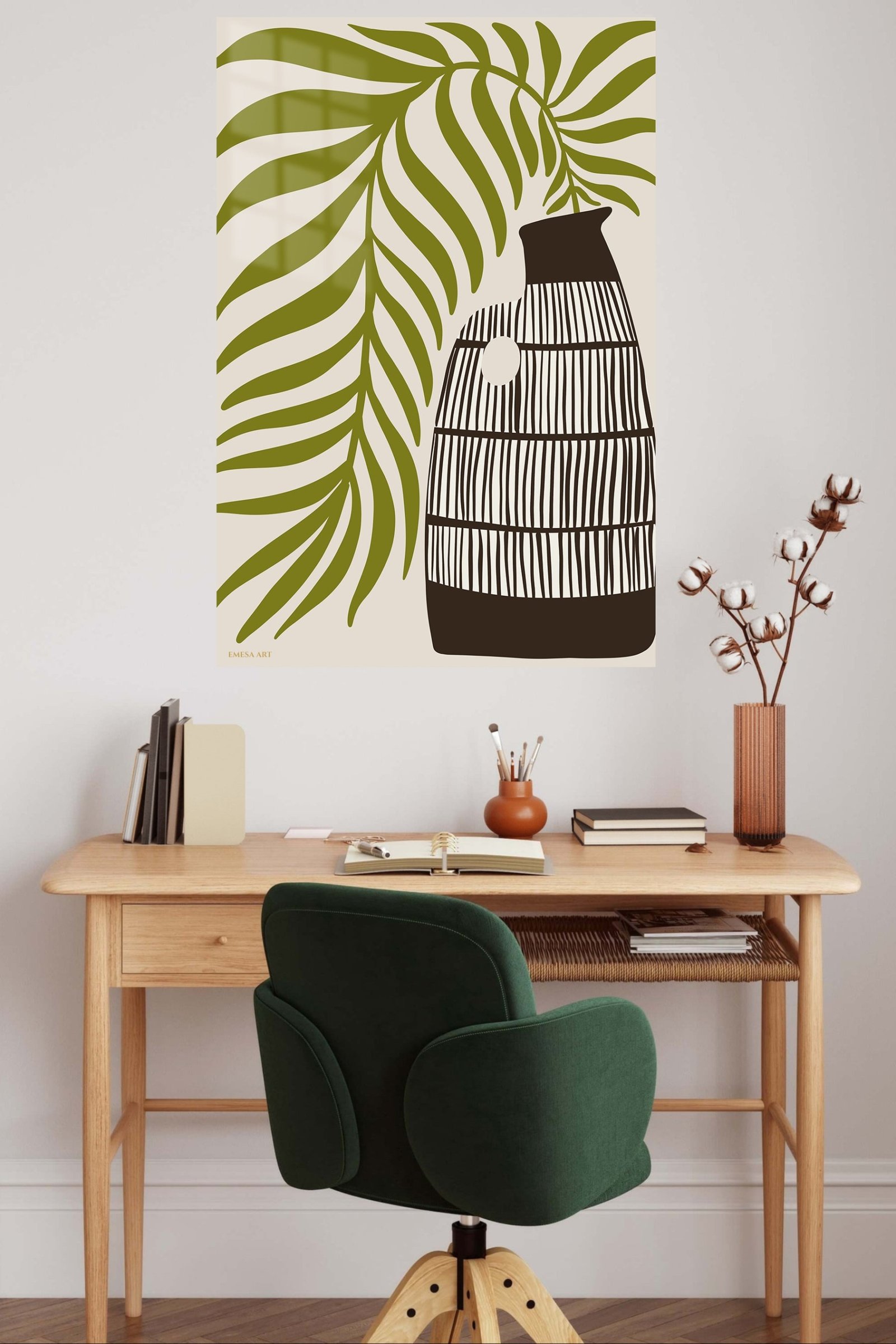 Olive Leaves and Striped Vase metal wall art print, view 5