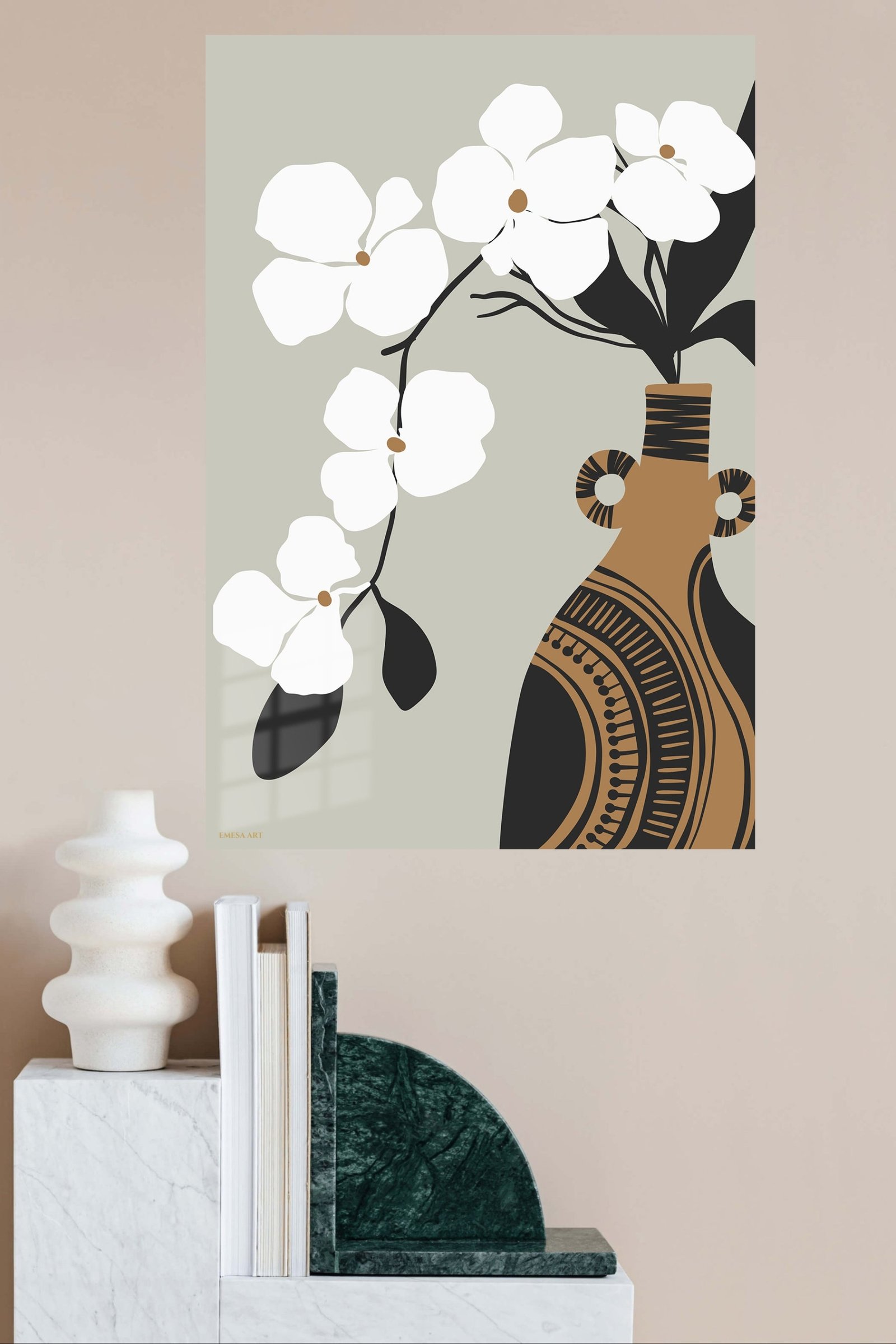 Orchid and Patterned Vase metal wall art print, view 4
