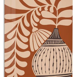 Earthen Vase and Botanical Leaves metal wall art print