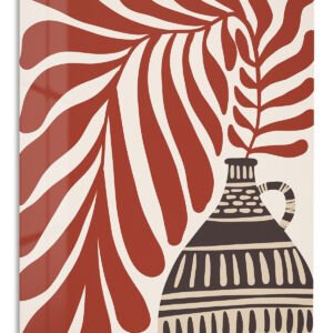 Terracotta Leaves and Patterned Vase metal wall art print