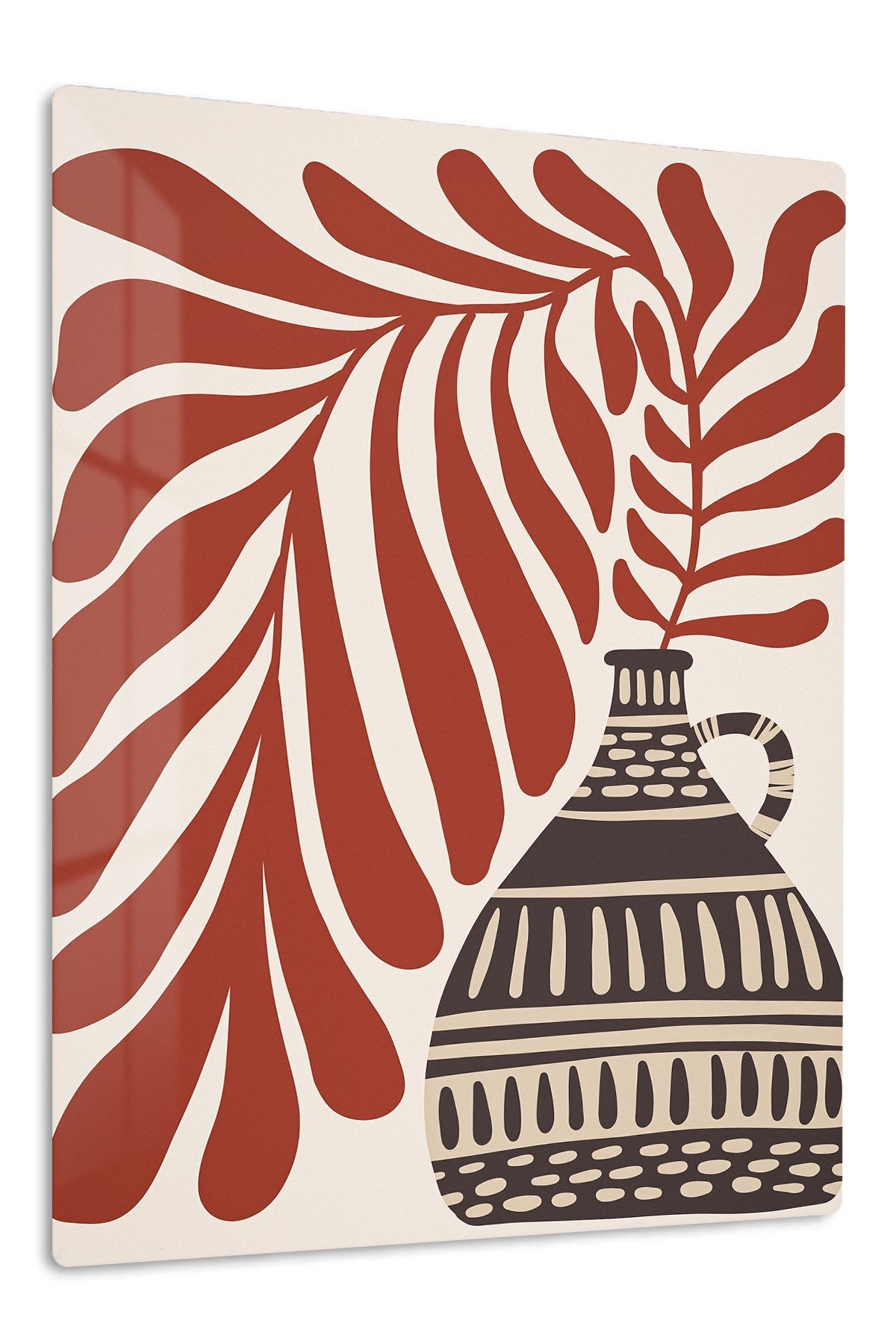 Terracotta Leaves and Patterned Vase metal wall art print