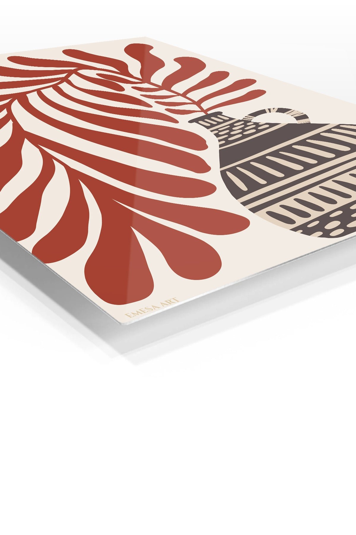 Terracotta Leaves and Patterned Vase metal wall art print, view 2