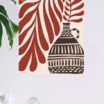 Terracotta Leaves and Patterned Vase metal wall art print, view 4