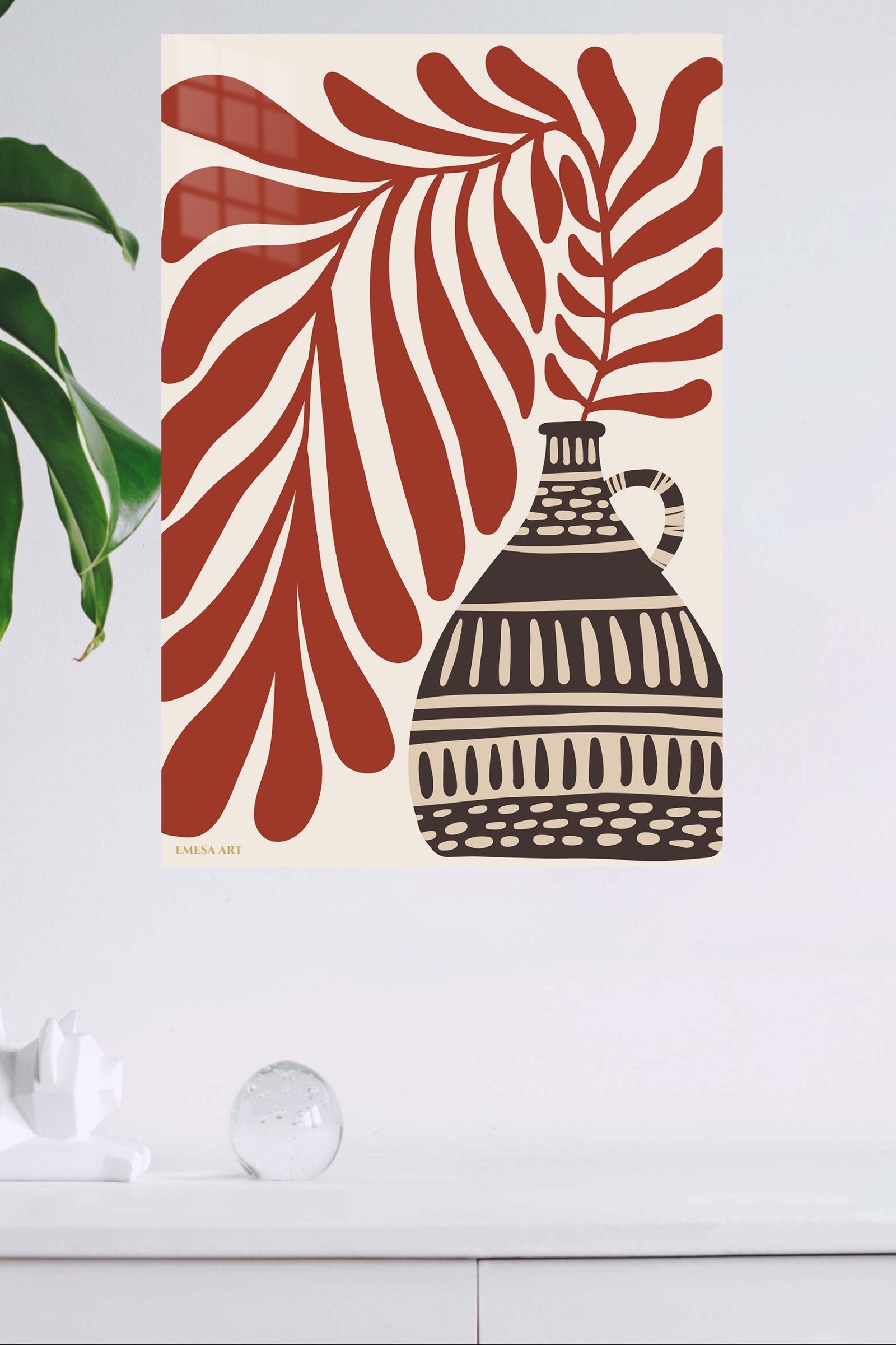 Terracotta Leaves and Patterned Vase metal wall art print, view 4