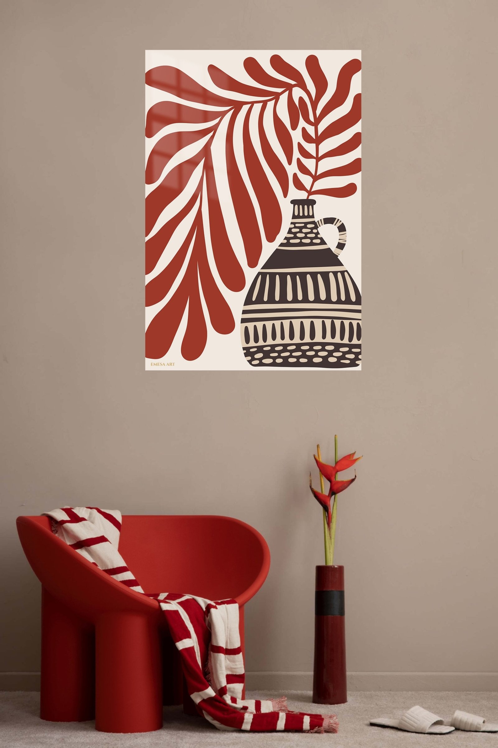 Terracotta Leaves and Patterned Vase metal wall art print, view 5