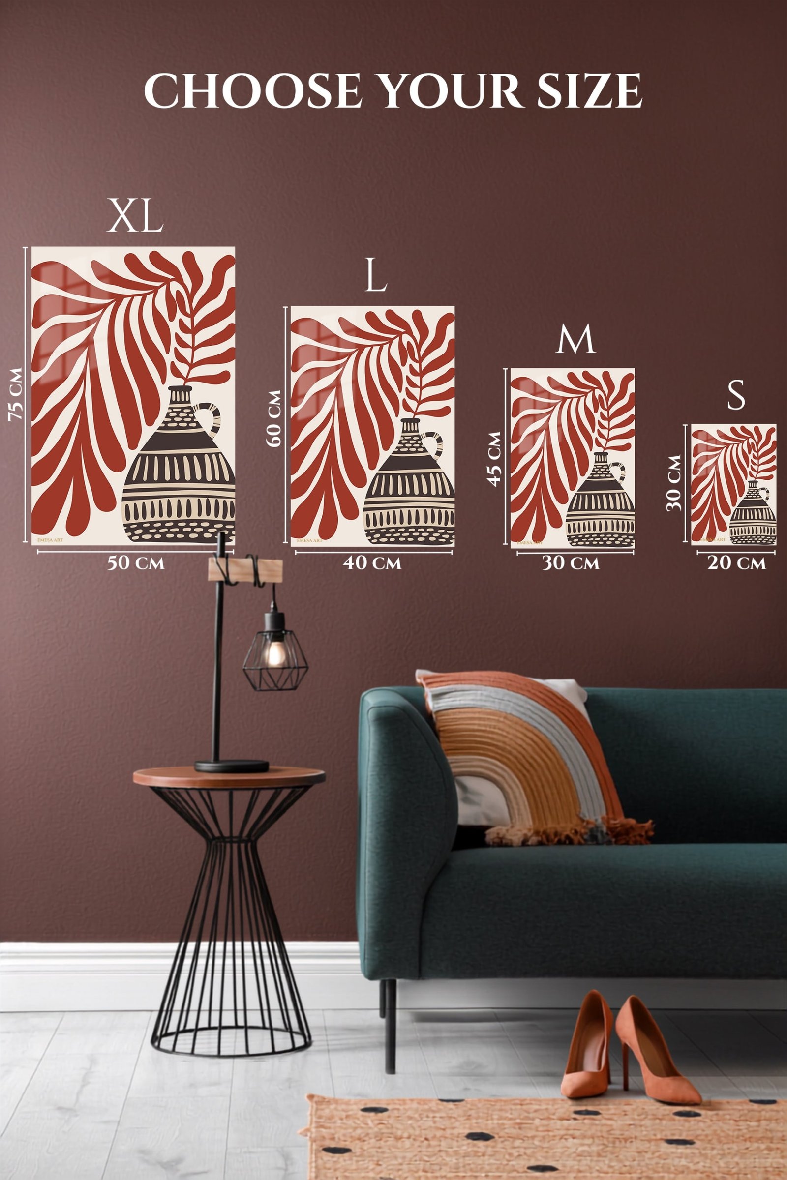 Terracotta Leaves and Patterned Vase metal wall art print, view 6