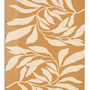 Cream Leaf Silhouettes on Ochre metal wall art print
