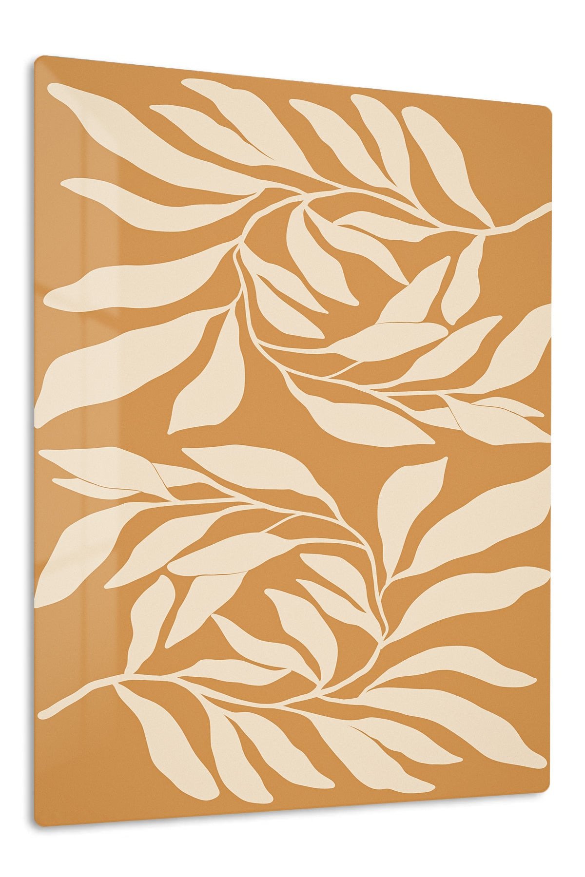 Cream Leaf Silhouettes on Ochre metal wall art print