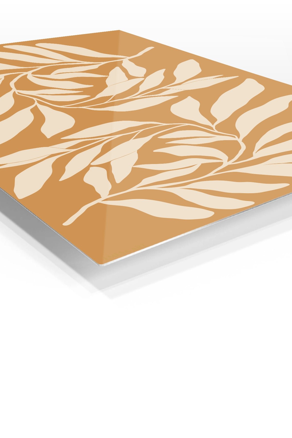 Cream Leaf Silhouettes on Ochre metal wall art print, view 2