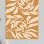 Cream Leaf Silhouettes on Ochre metal wall art print, view 4