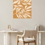 Cream Leaf Silhouettes on Ochre metal wall art print, view 5