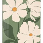 Cream Poppies on Olive Green metal wall art print