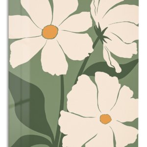 Cream Poppies on Olive Green metal wall art print