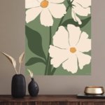 Cream Poppies on Olive Green metal wall art print, view 4