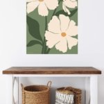 Cream Poppies on Olive Green metal wall art print, view 5