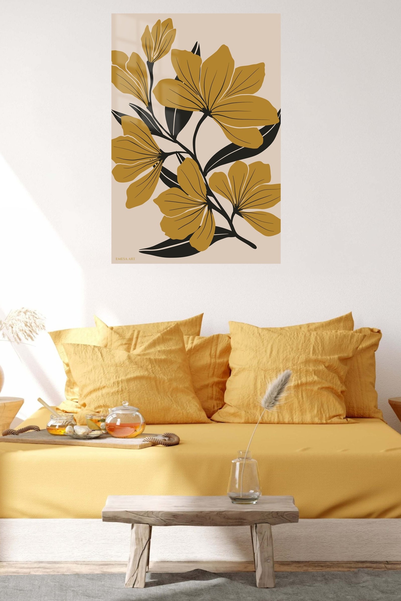 Ochre Botanical Bloom metal wall art print, view 5