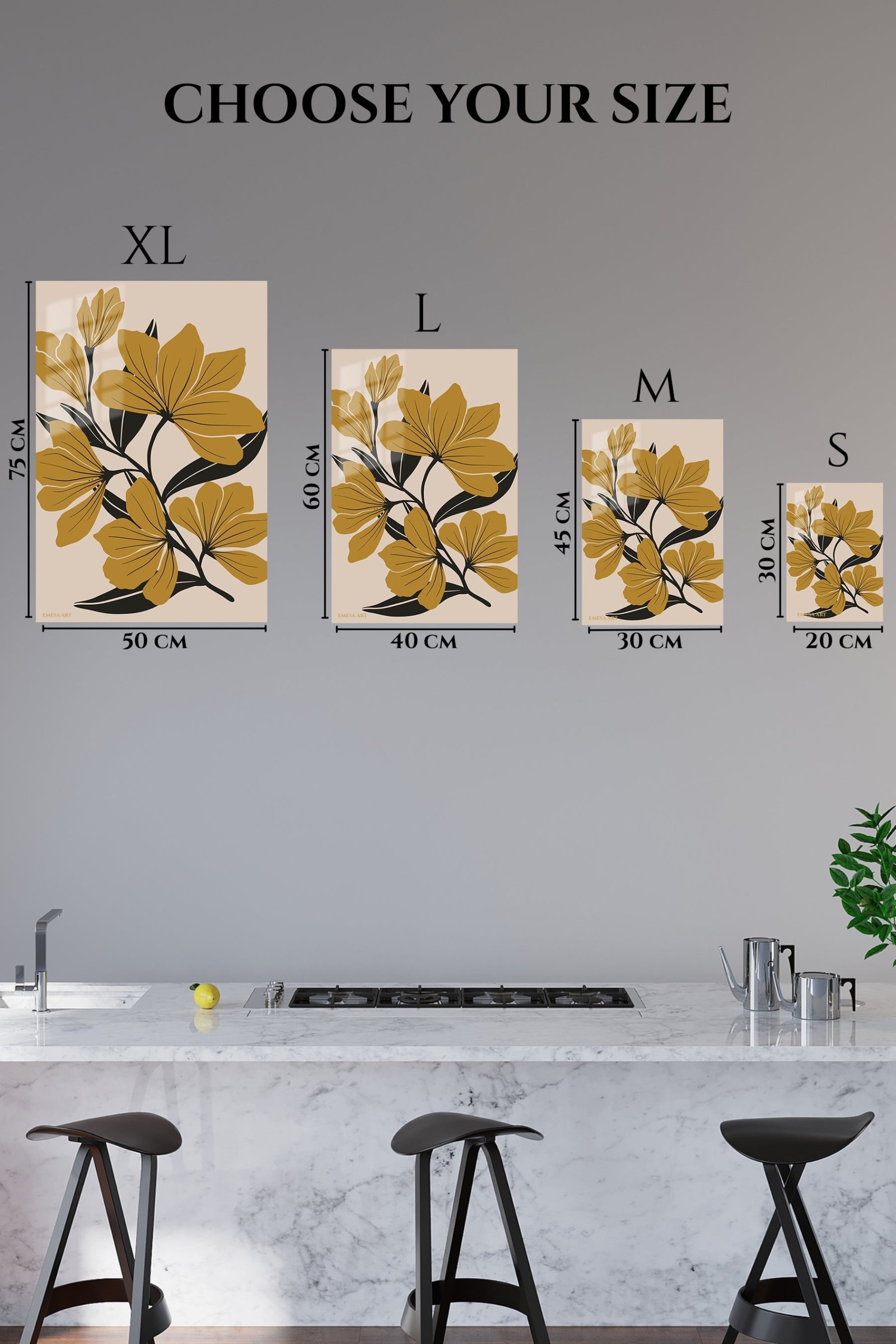 Ochre Botanical Bloom metal wall art print, view 6