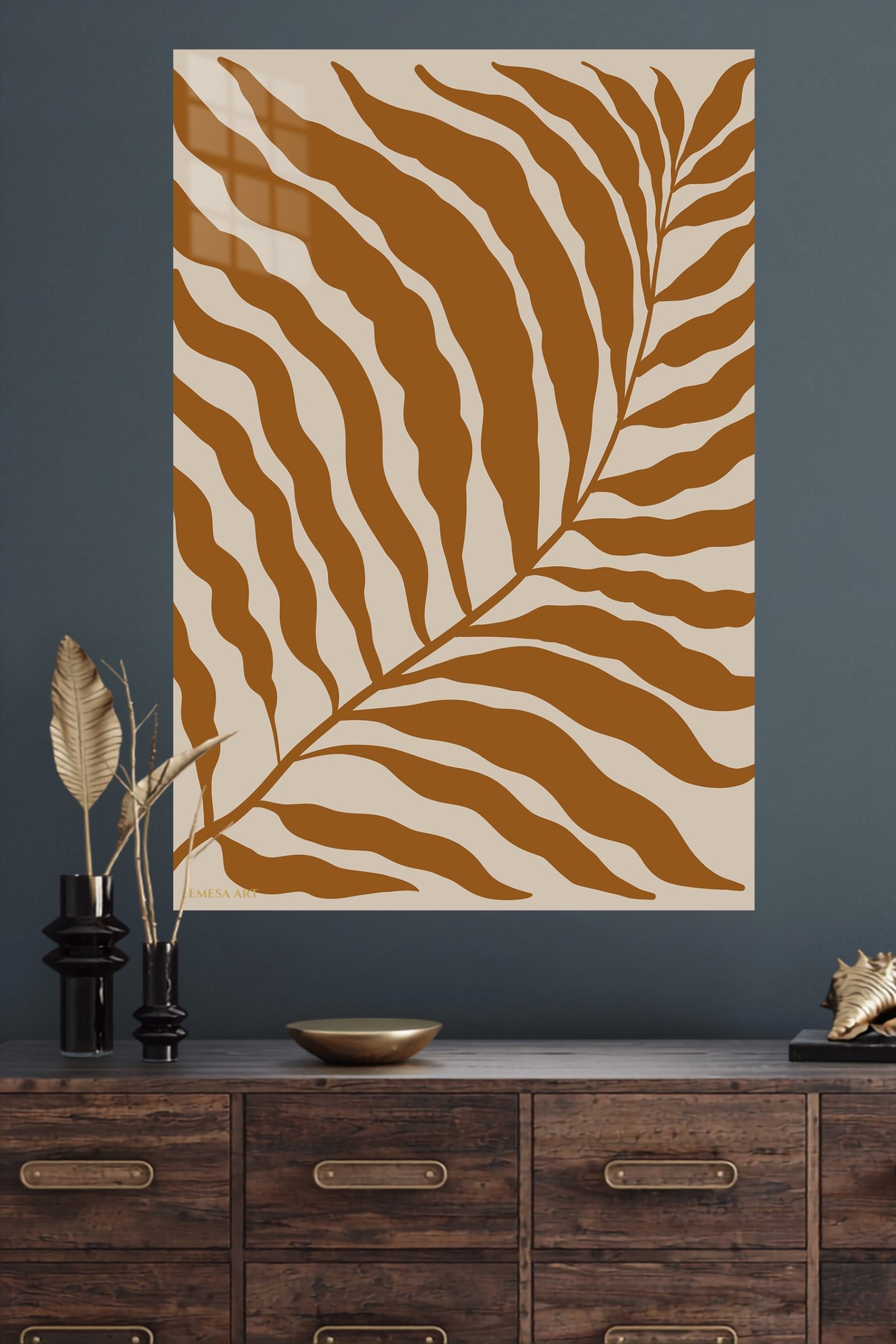 Ochre Fern Silhouette metal wall art print, view 4