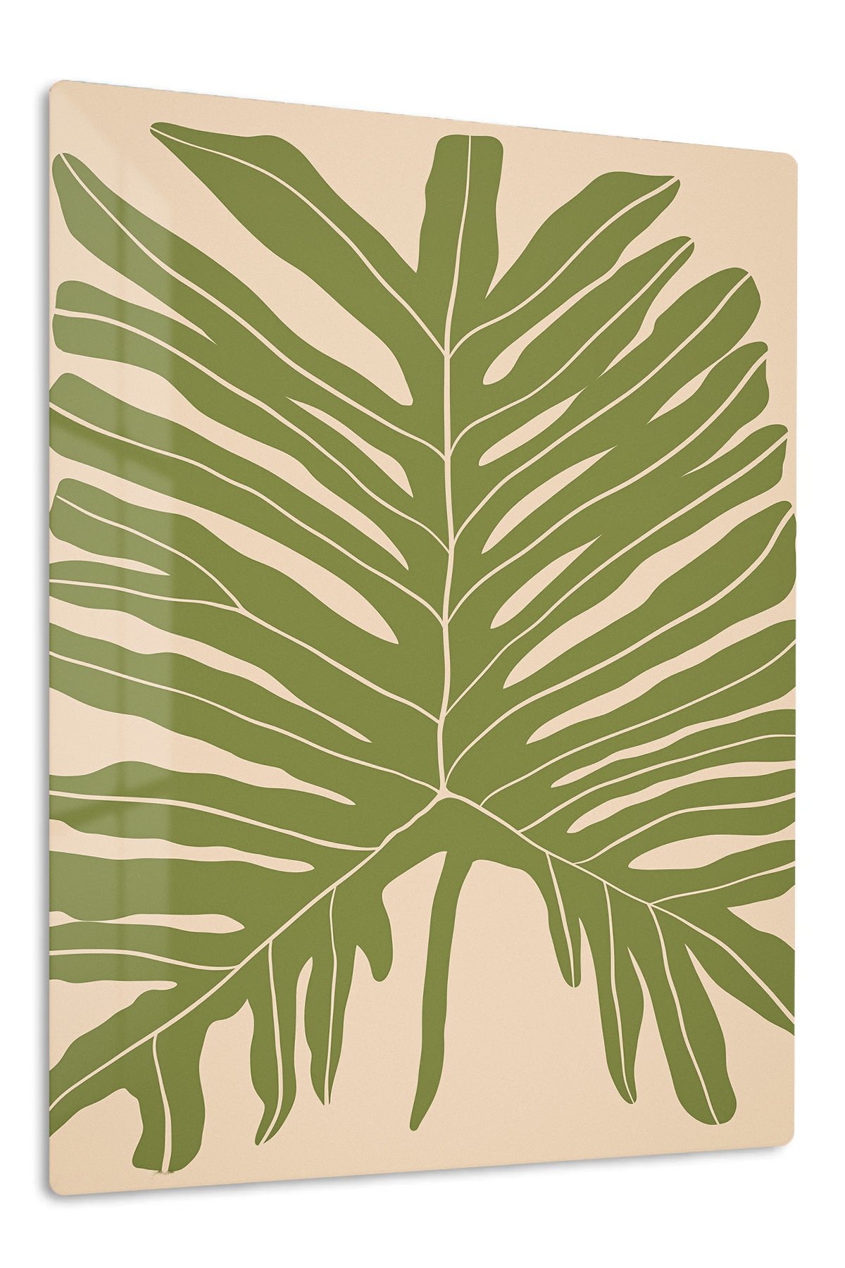Olive Tropical Leaf Silhouette metal wall art print