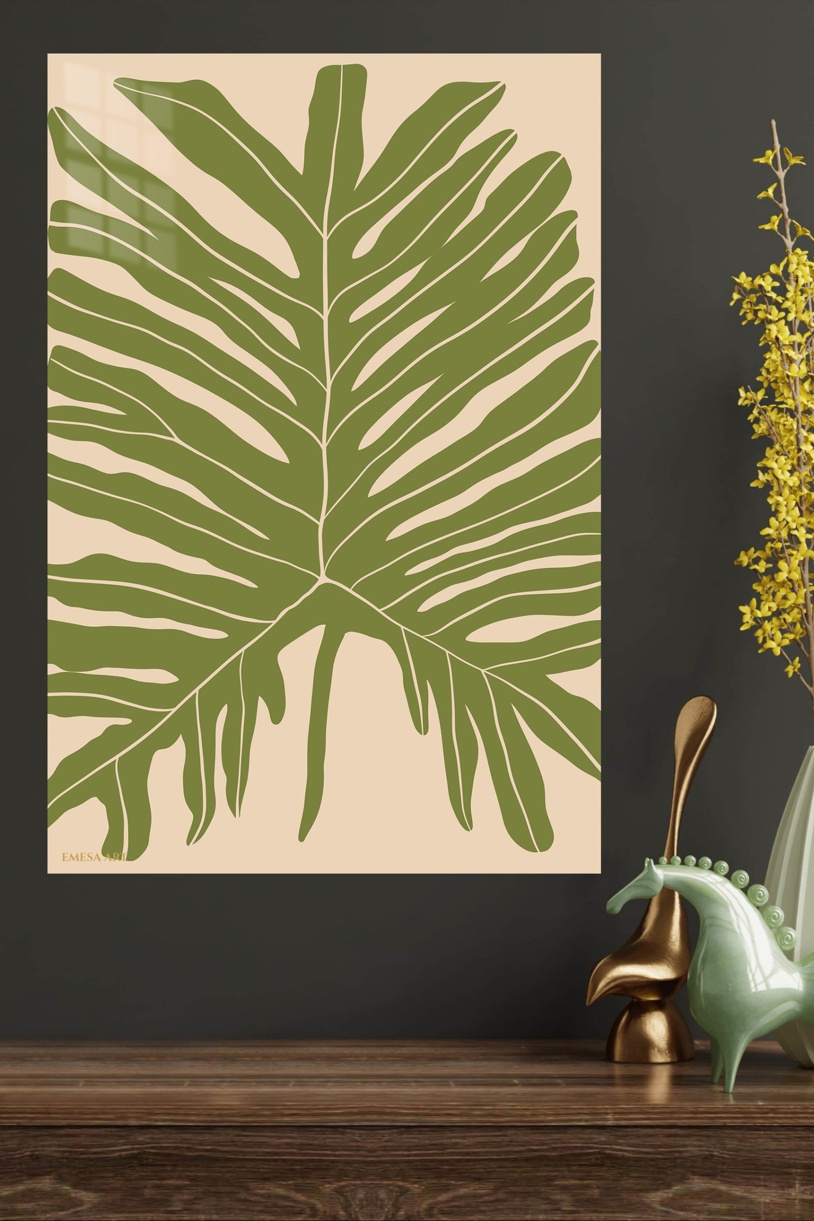 Olive Tropical Leaf Silhouette metal wall art print, view 4