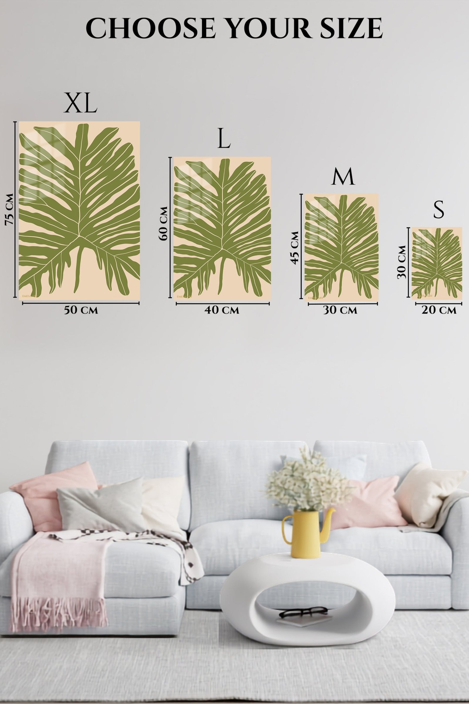 Olive Tropical Leaf Silhouette metal wall art print, view 6