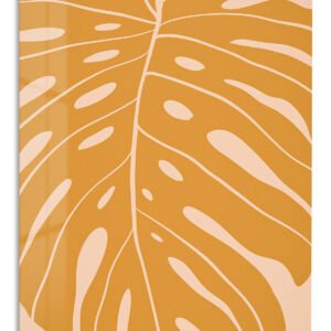 Ochre Monstera Leaf metal wall art print
