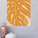 Ochre Monstera Leaf metal wall art print, view 4