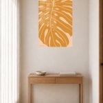Ochre Monstera Leaf metal wall art print, view 5