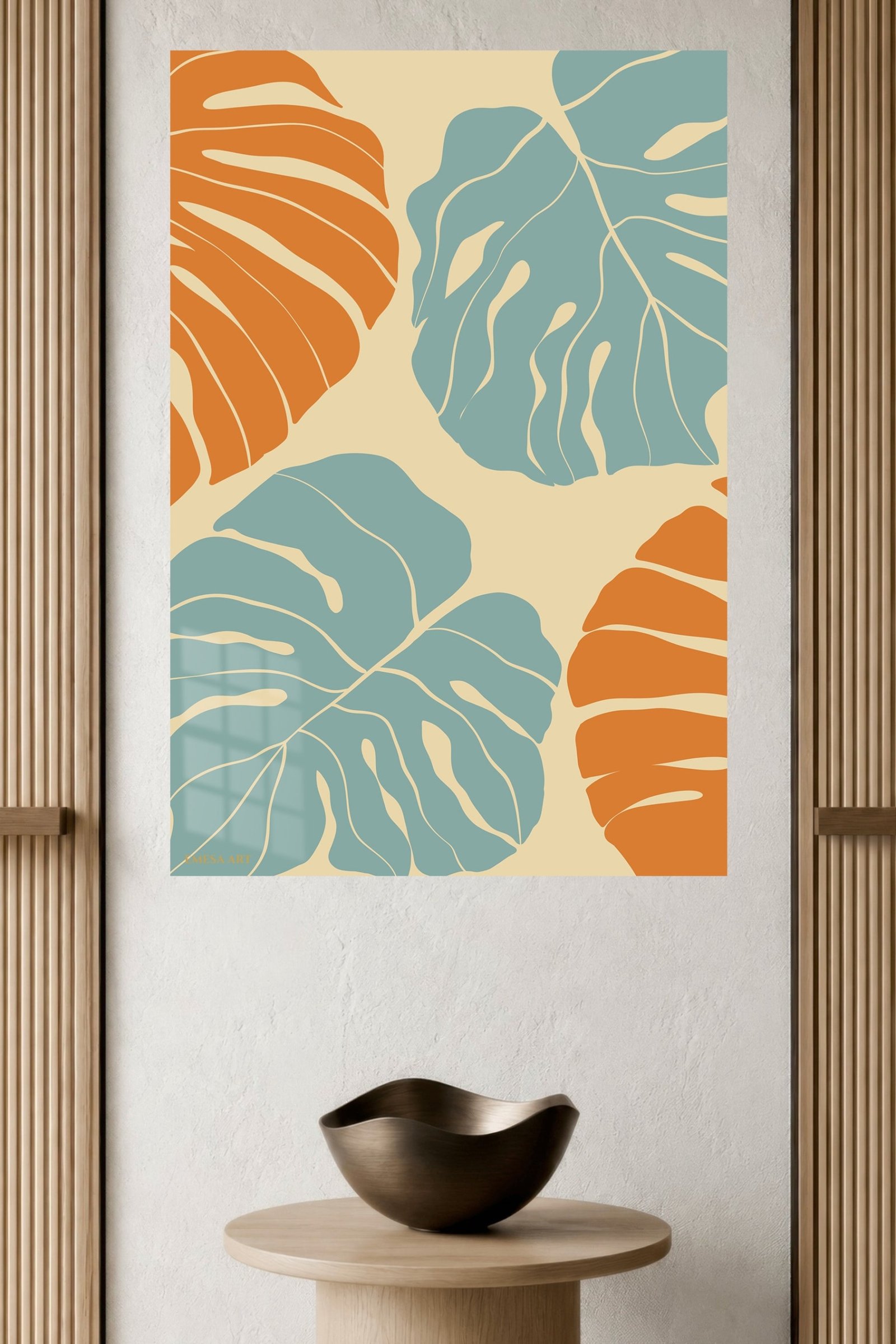 Terracotta and Sage Tropical Leaves metal wall art print, view 4