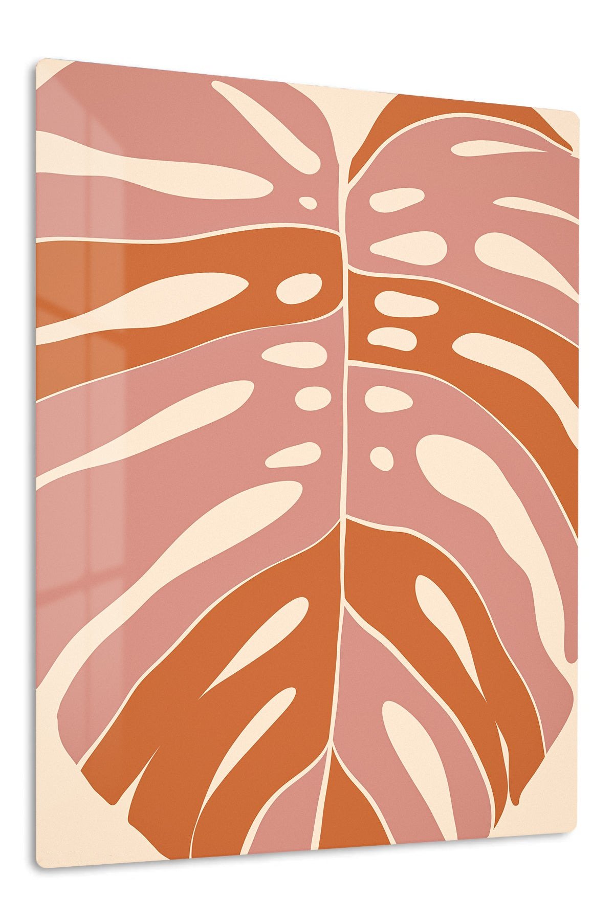 Terracotta Monstera Leaf metal wall art print