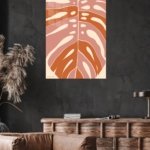 Terracotta Monstera Leaf metal wall art print, view 4