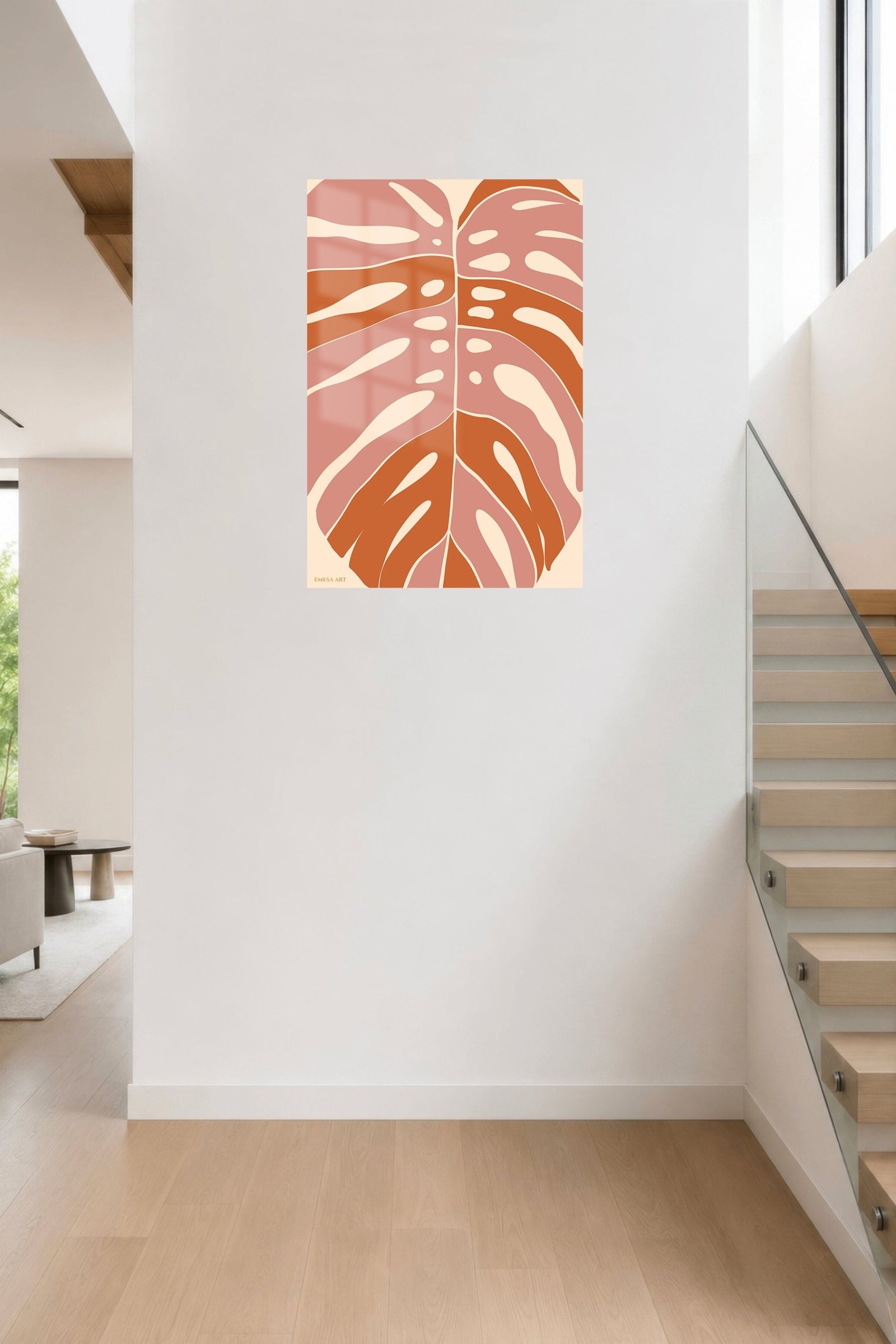 Terracotta Monstera Leaf metal wall art print, view 5