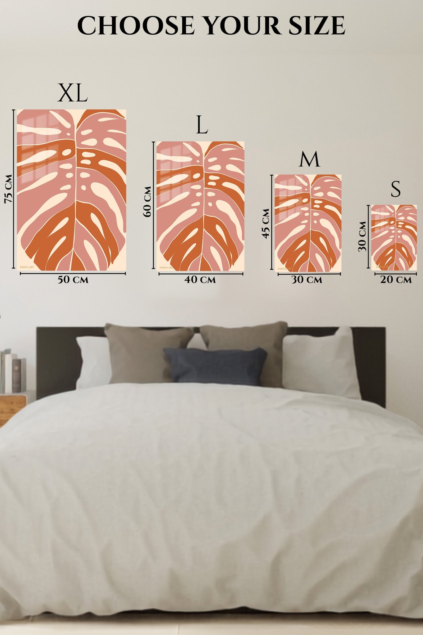 Terracotta Monstera Leaf metal wall art print, view 6