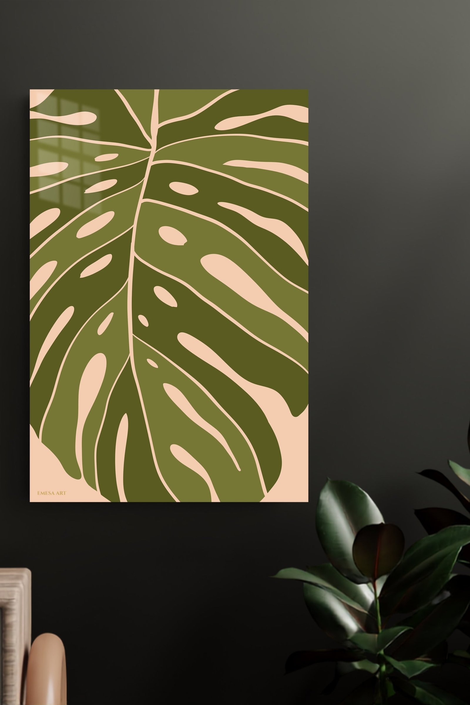 Olive Monstera Silhouette metal wall art print, view 4