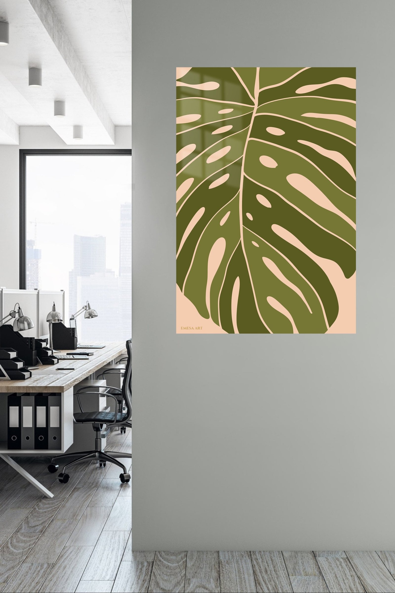 Olive Monstera Silhouette metal wall art print, view 5