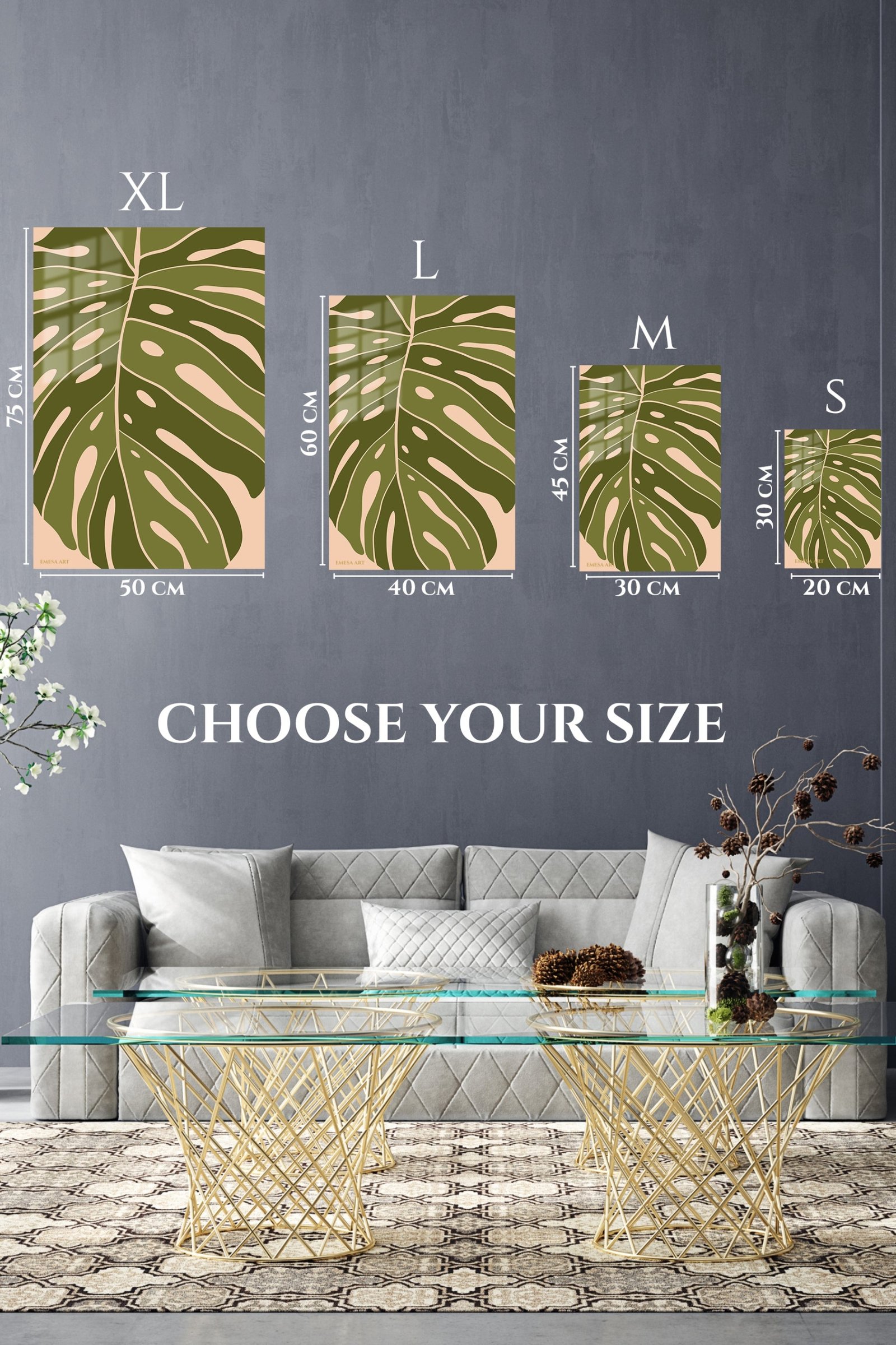 Olive Monstera Silhouette metal wall art print, view 6