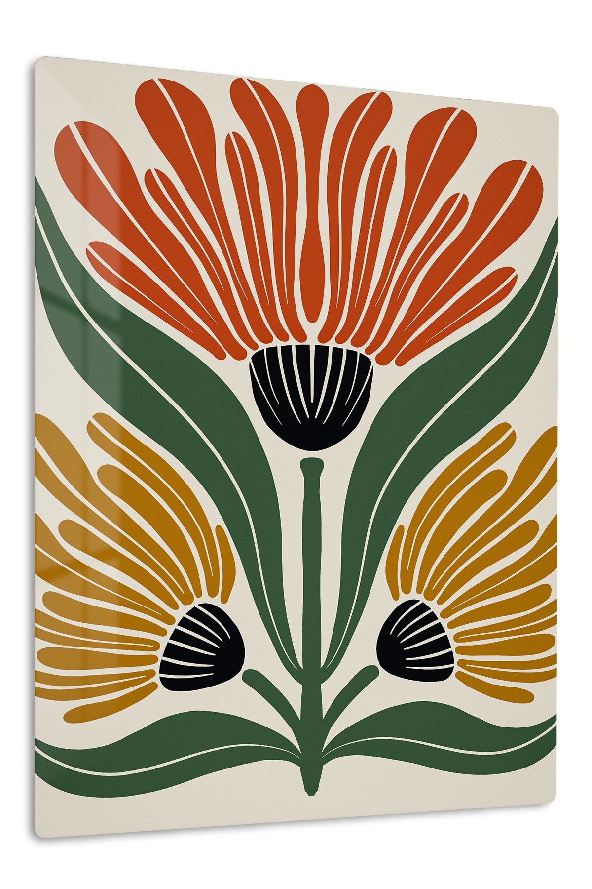 Three Bloom Folk Floral metal wall art print