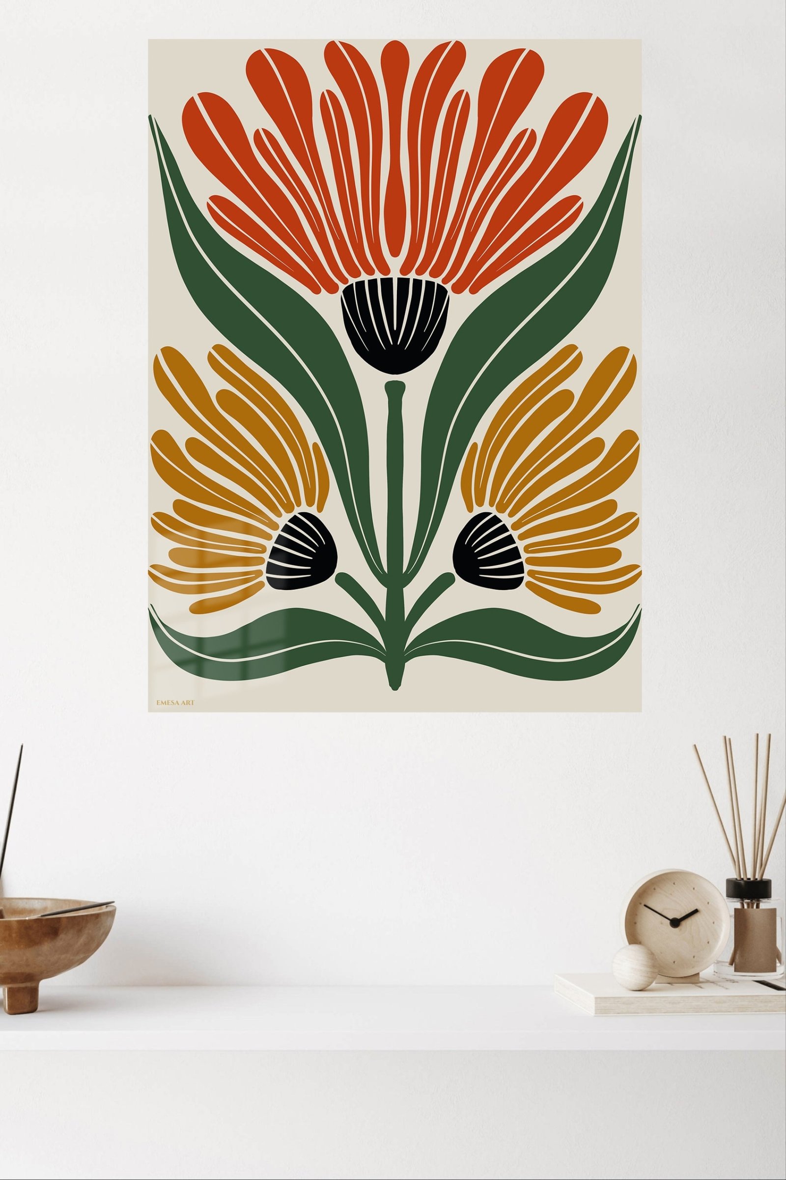 Three Bloom Folk Floral metal wall art print, view 4