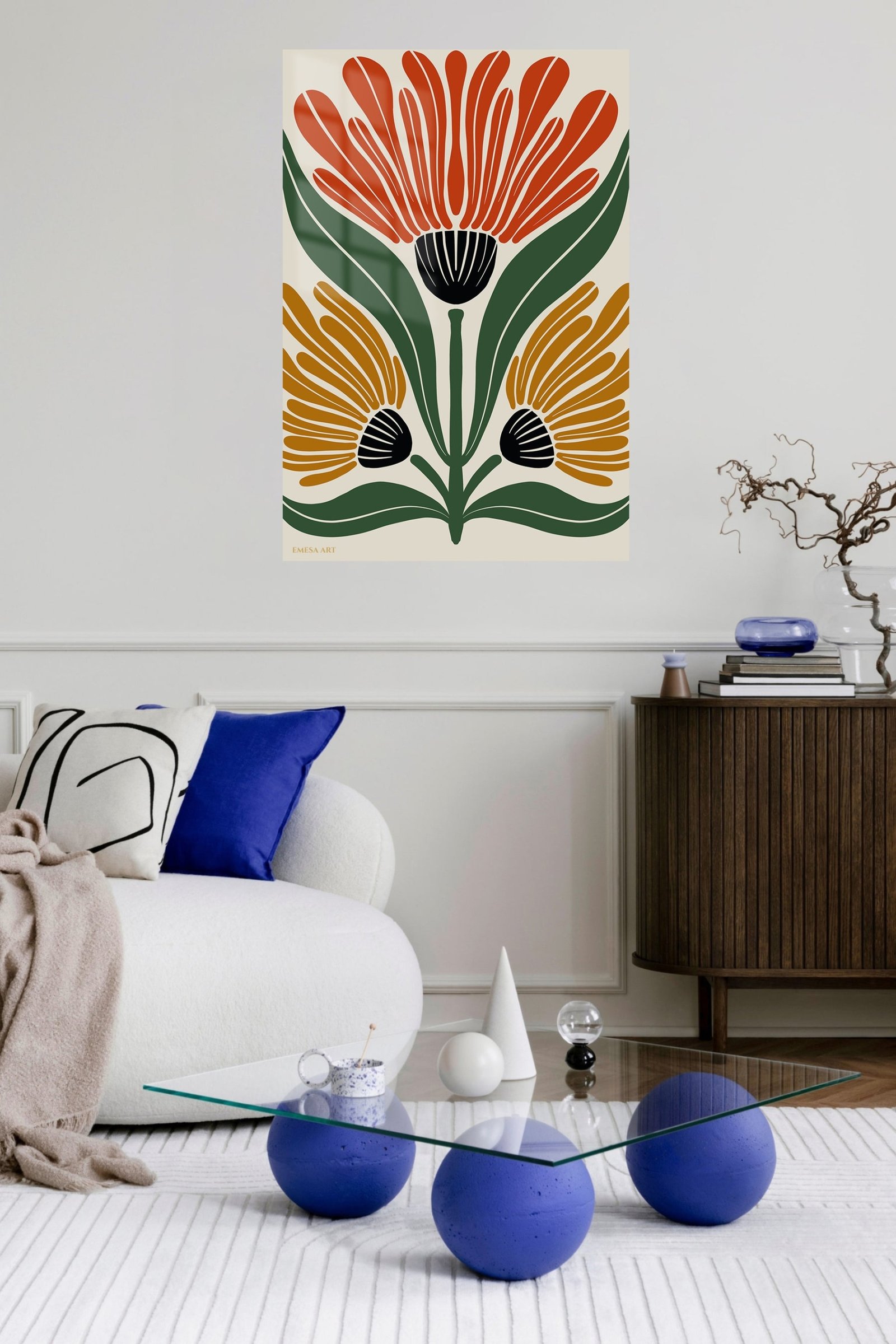 Three Bloom Folk Floral metal wall art print, view 5