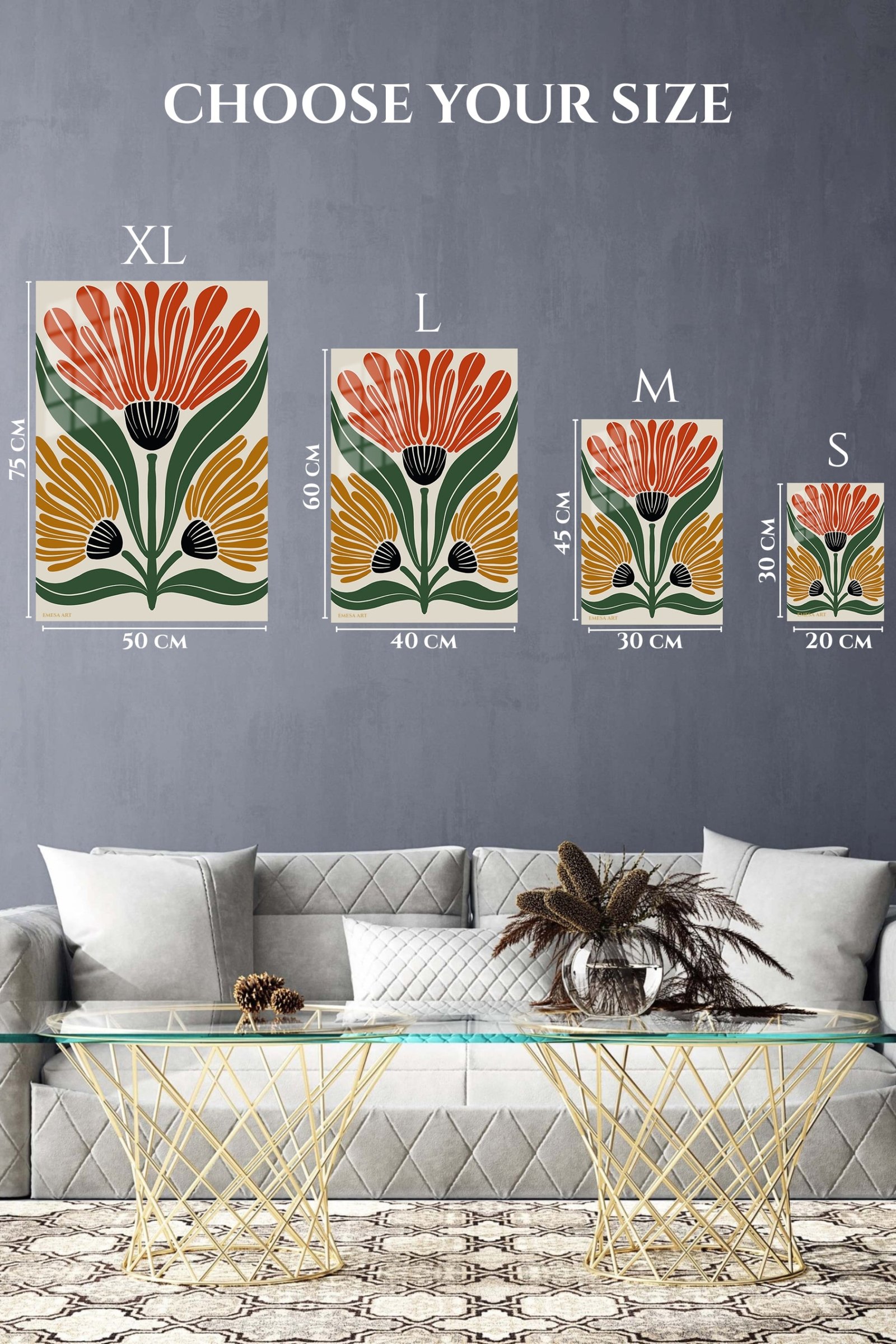 Three Bloom Folk Floral metal wall art print, view 6