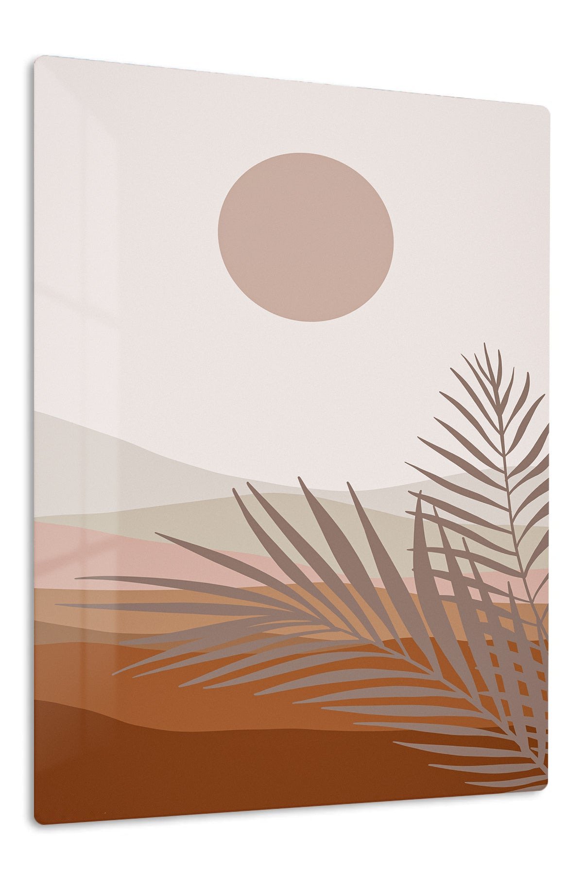 Terracotta Sun and Palm Fronds metal wall art print